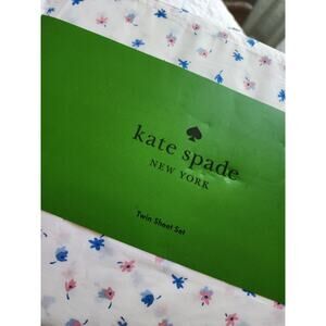 Kate Spade New York Twin Sheet Set 100% Cotton Percale Blue & Pink on White